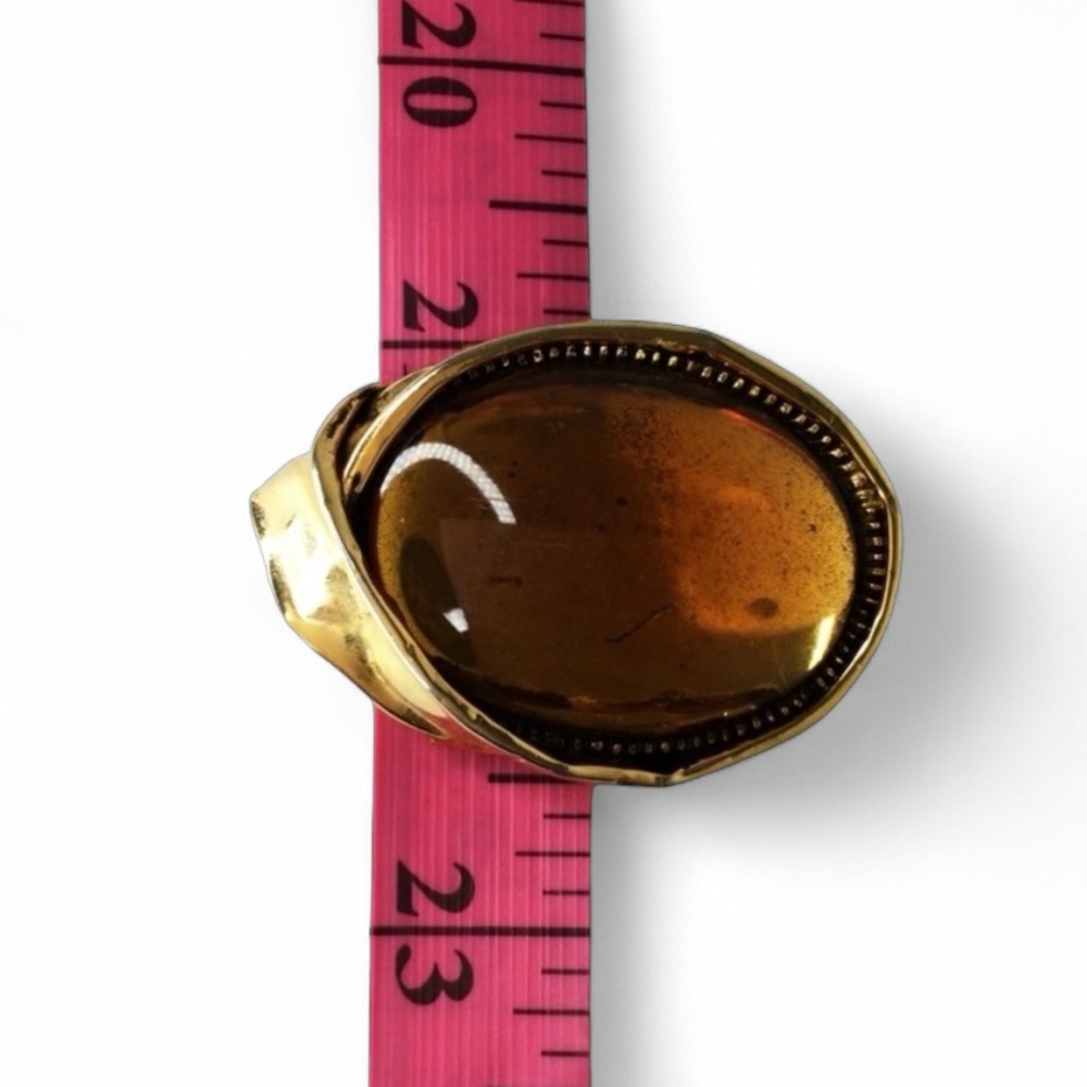 Mid‑Century Carnegie‑Style Brutalist Brooch & Clip Earrings Set w/ Amber Glass - Picture 13 of 15